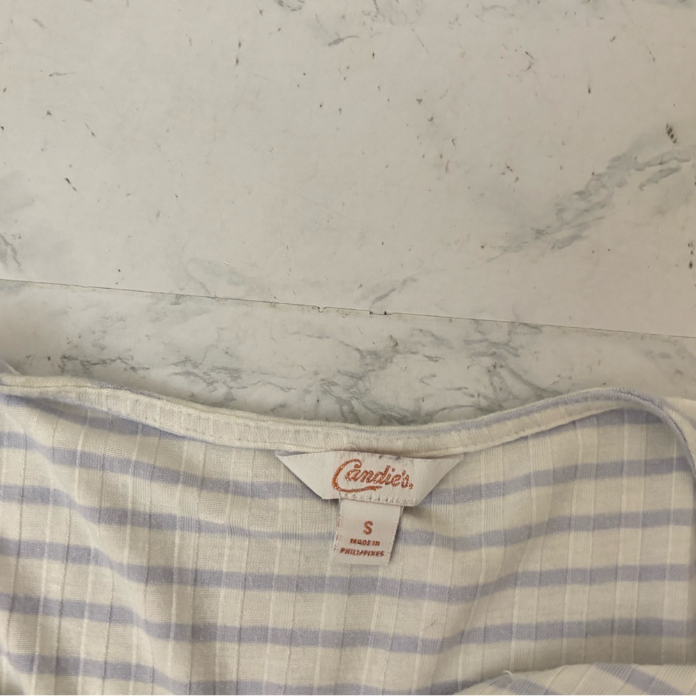 Candies Short Sleeve T Shirt Womens S Purple White Striped Pullover Top - Picture 4 of 5